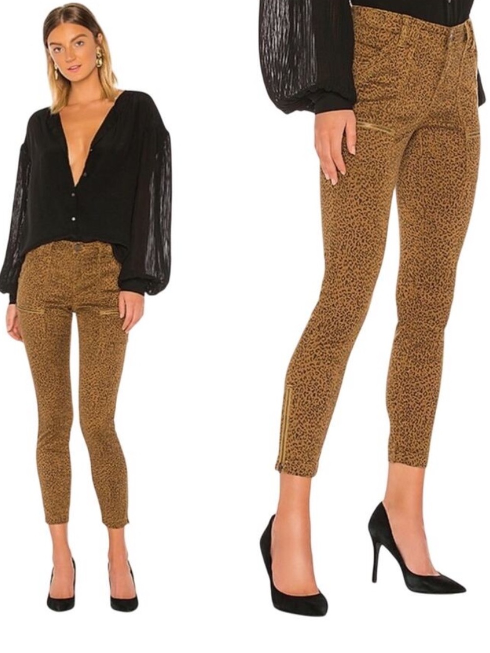 New Joie Cargo Pants Skinny Ankle Jeans Low Rise Leopard Print Pockets 24